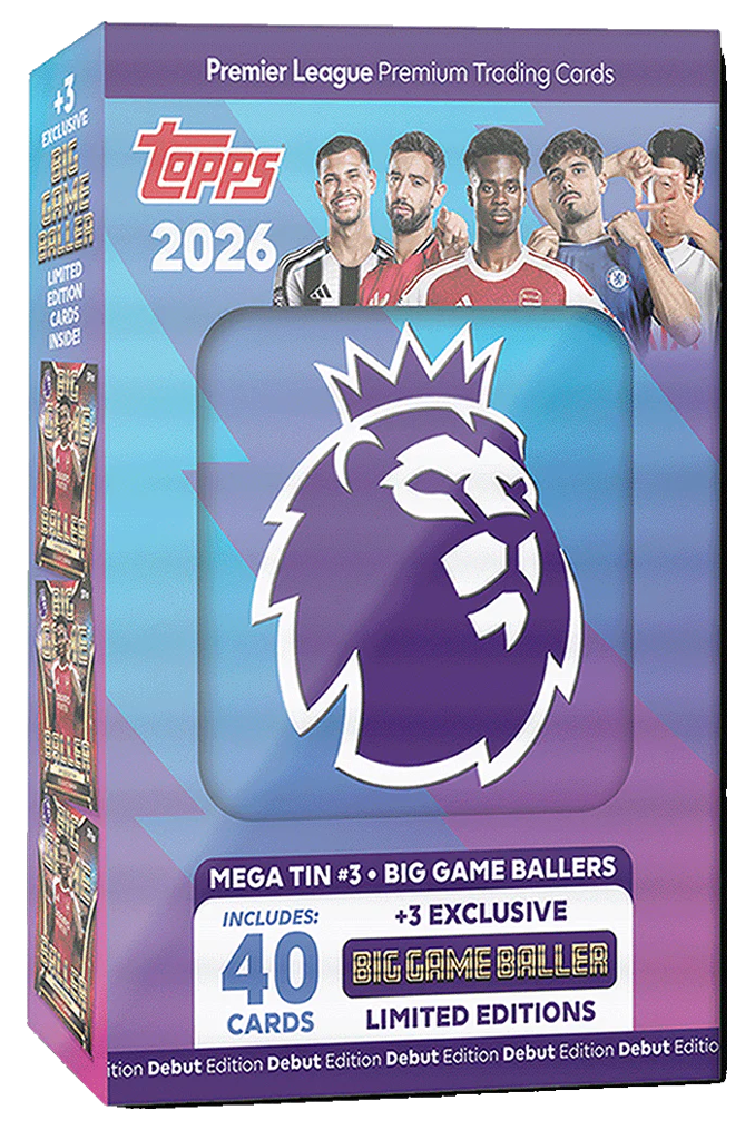 Topps Premier League 2026 - Mega Tin BIG GAME BALLERS Fémdoboz