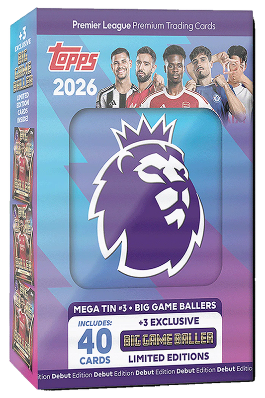 Topps Premier League 2026 - Mega Tin BIG GAME BALLERS Fémdoboz